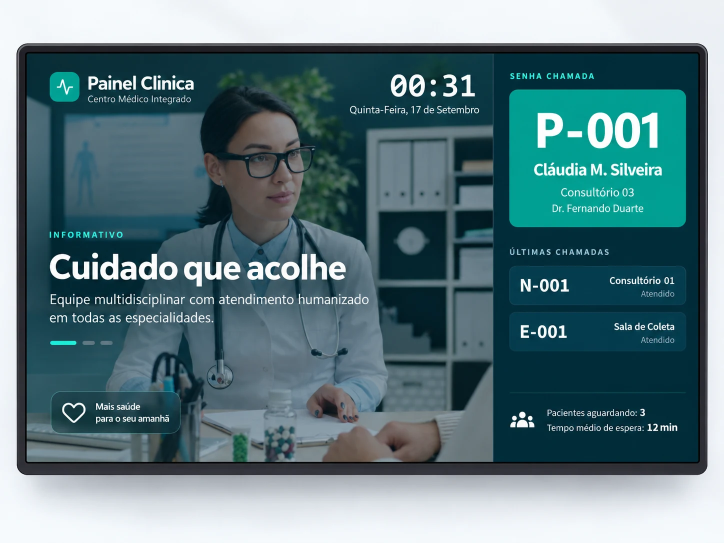 Tela do painel de TV do Painel Clinica